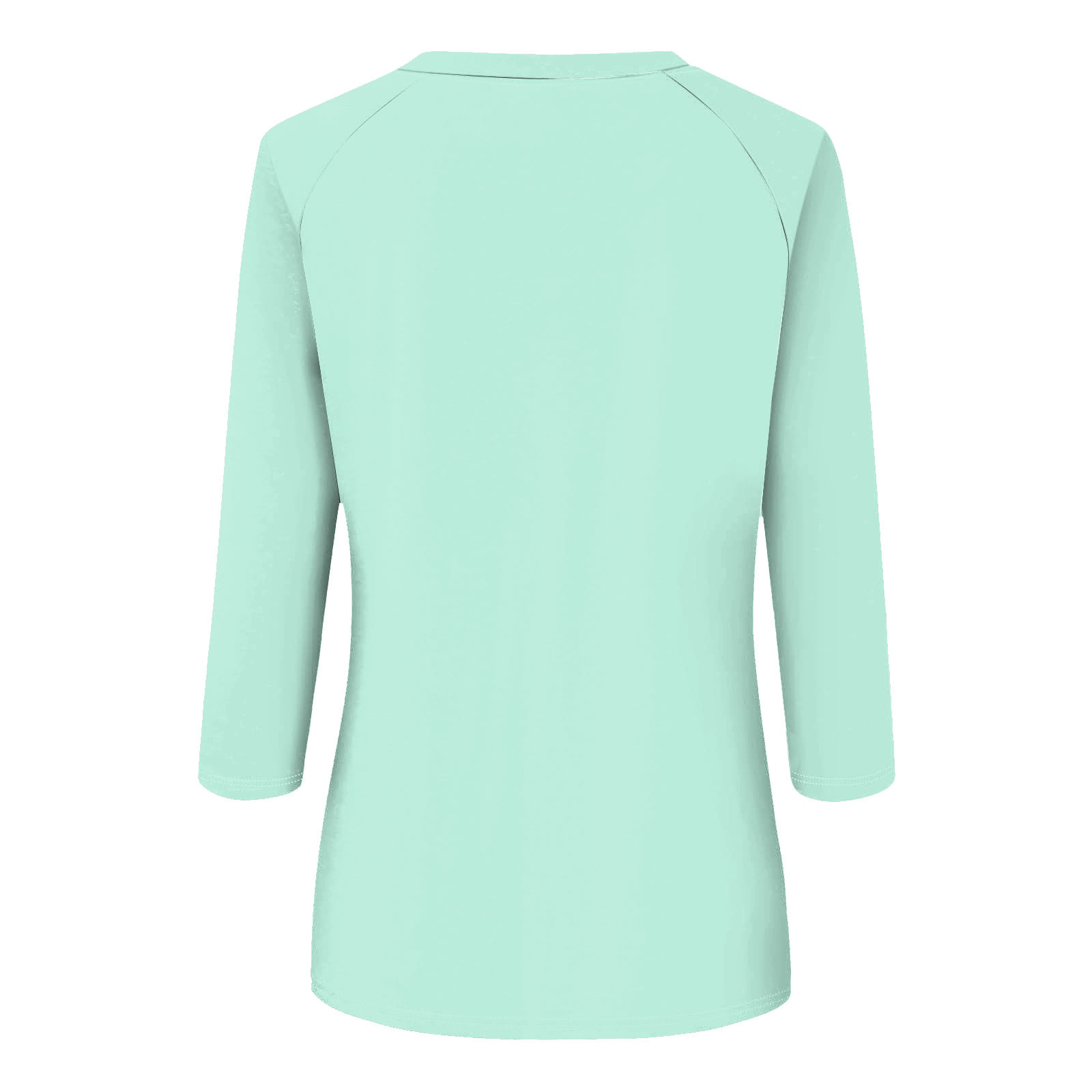 thumbnail image 5 of Camisa raglán informal de manga 3/4 para mujer, cuello redondo, poliéster, color liso, estilo informal y moderno, tallas S-XXL, 5 of 5